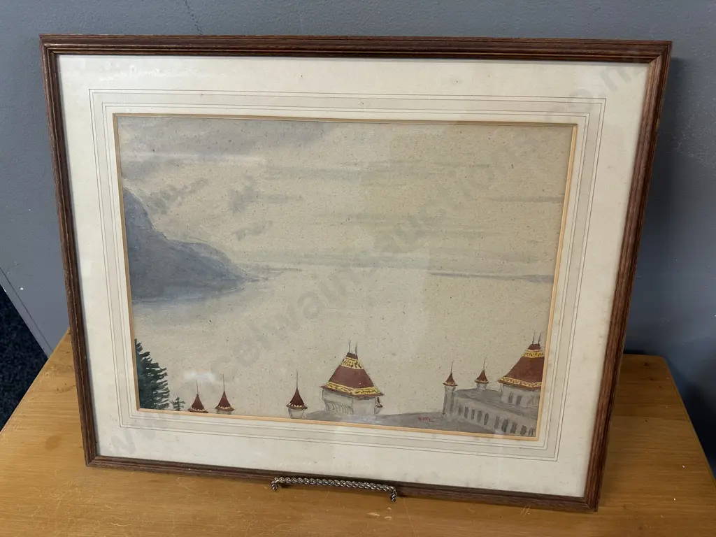 Framed Artwork Titled Caux And Le Lac Leman Signed NFL 41x50cm. Image 1++