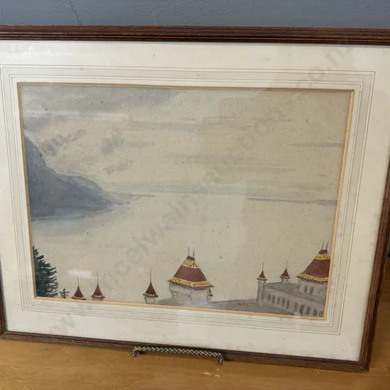 Framed Artwork Titled Caux And Le Lac Leman Signed NFL 41x50cm.