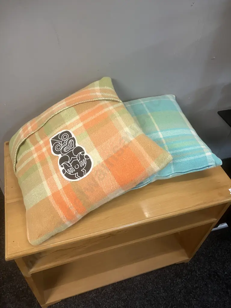Pair of Retro New Zealand Wool Blanket Cushions Image 1++