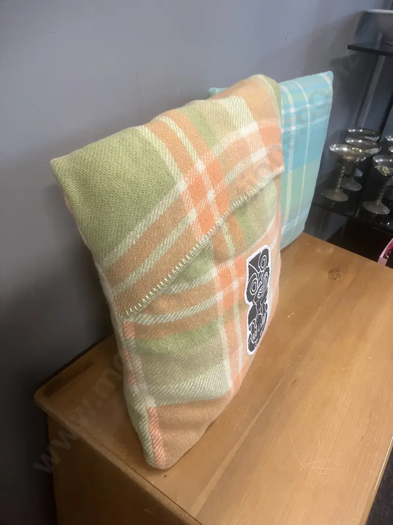 Pair of Retro New Zealand Wool Blanket Cushions Image 1++