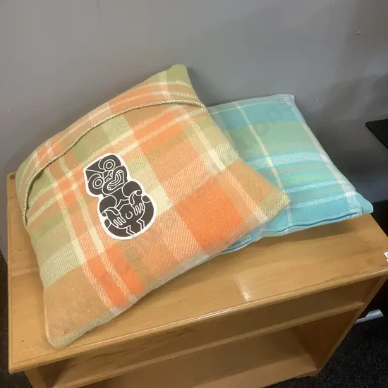 Pair of Retro New Zealand Wool Blanket Cushions