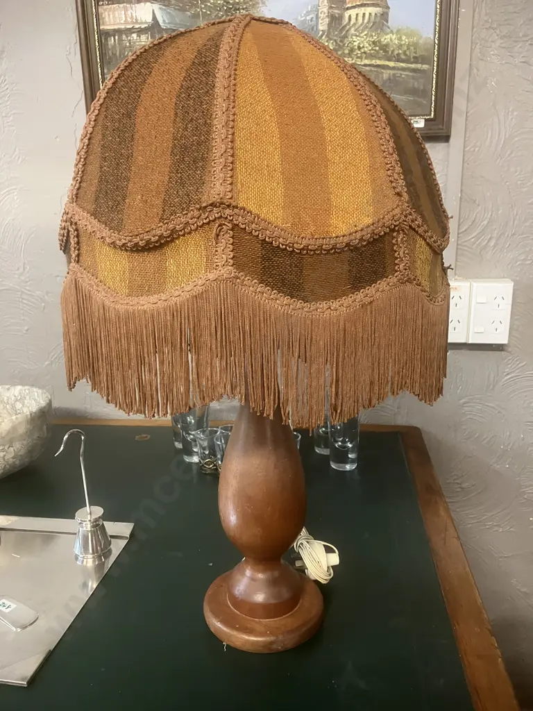 Vintage Mid Century Table Lamp With Tasselled Fabric Shade. H60cm Image 1++