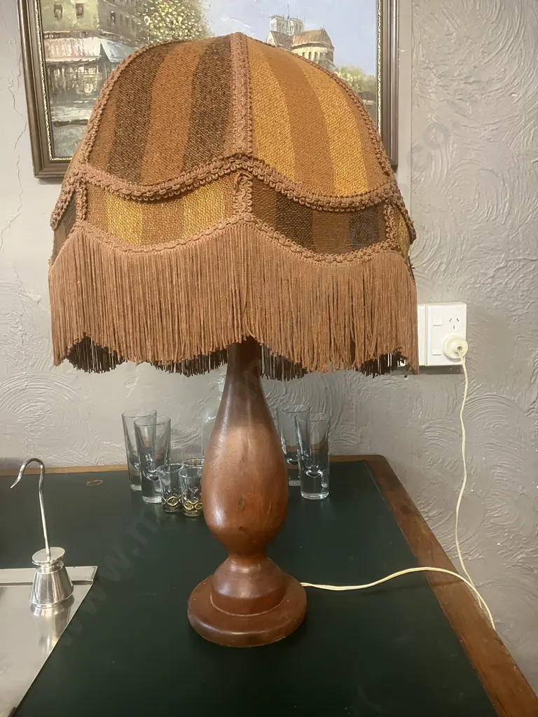 Vintage Mid Century Table Lamp With Tasselled Fabric Shade. H60cm Image 1++