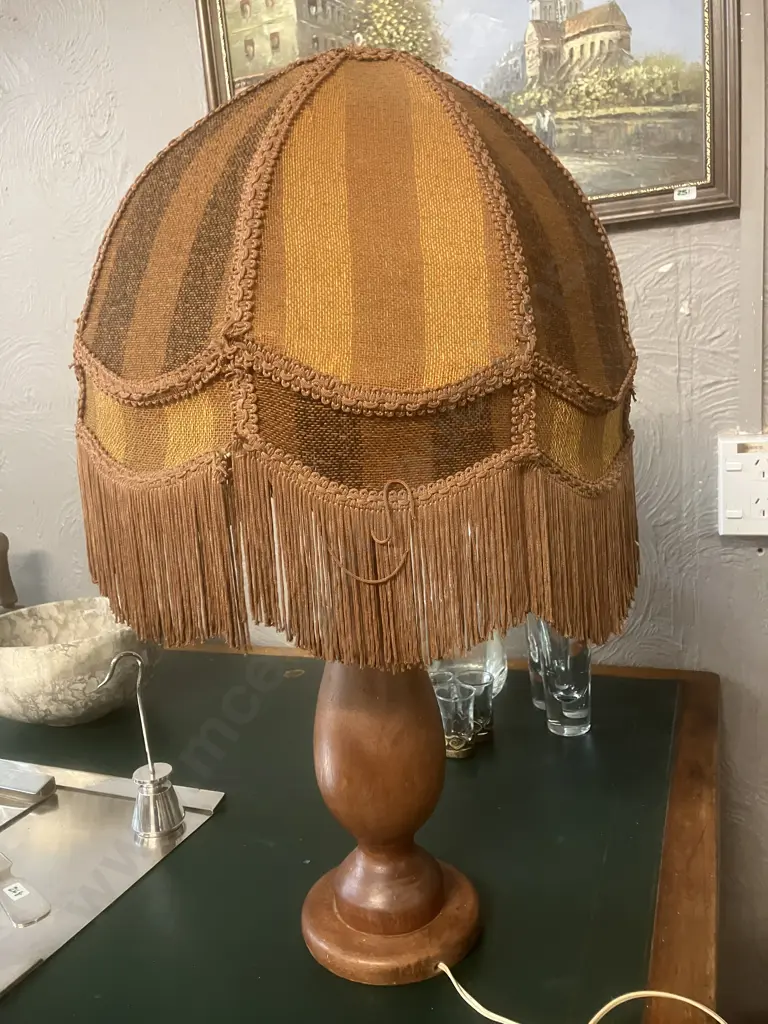 Vintage Mid Century Table Lamp With Tasselled Fabric Shade. H60cm Image 1++