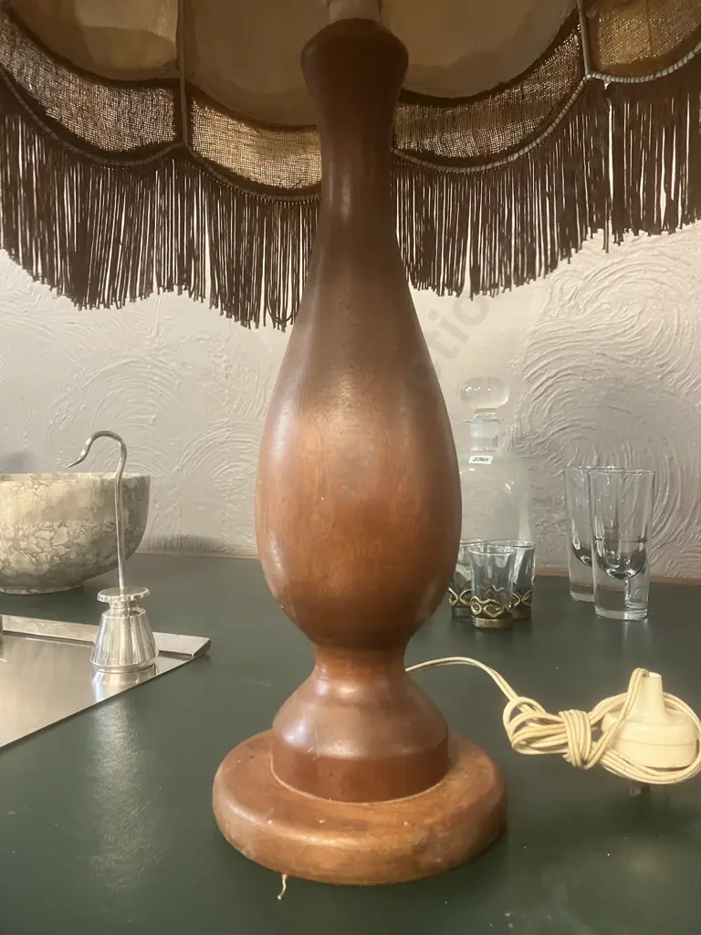 Vintage Mid Century Table Lamp With Tasselled Fabric Shade. H60cm Image 1++