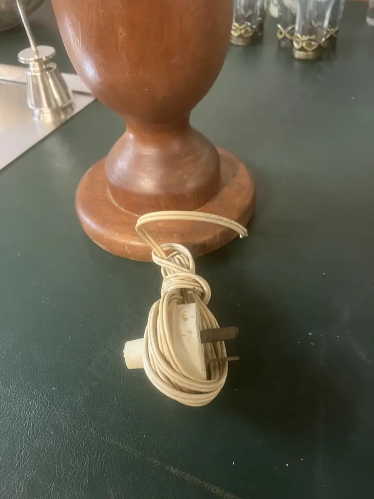 Vintage Mid Century Table Lamp With Tasselled Fabric Shade. H60cm Image 1++