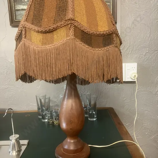 Vintage Mid Century Table Lamp With Tasselled Fabric Shade. H60cm