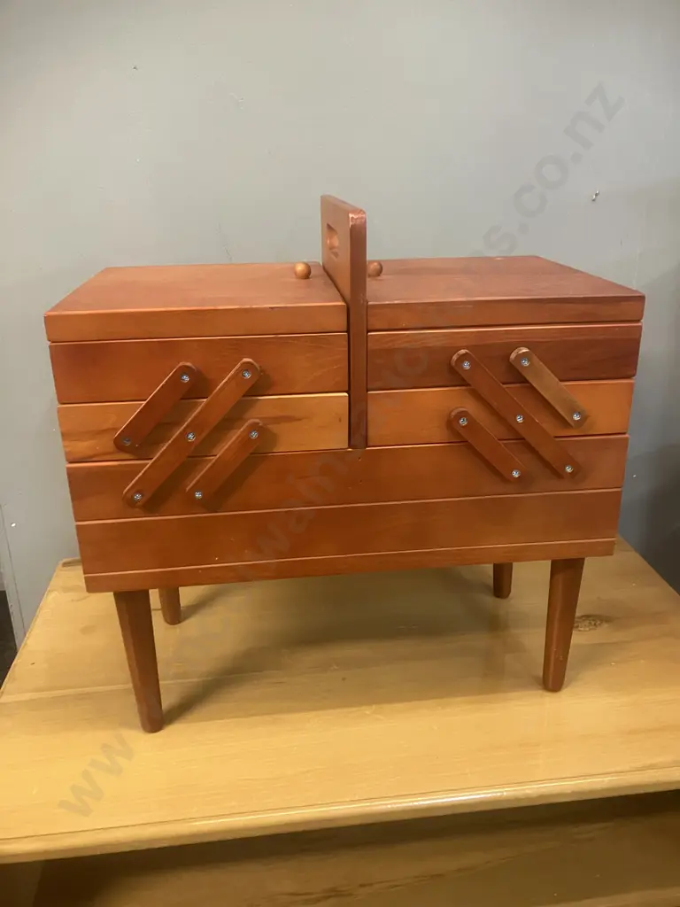 Wooden Concertina Sewing Box. H45 W44 D24cm Image 1++