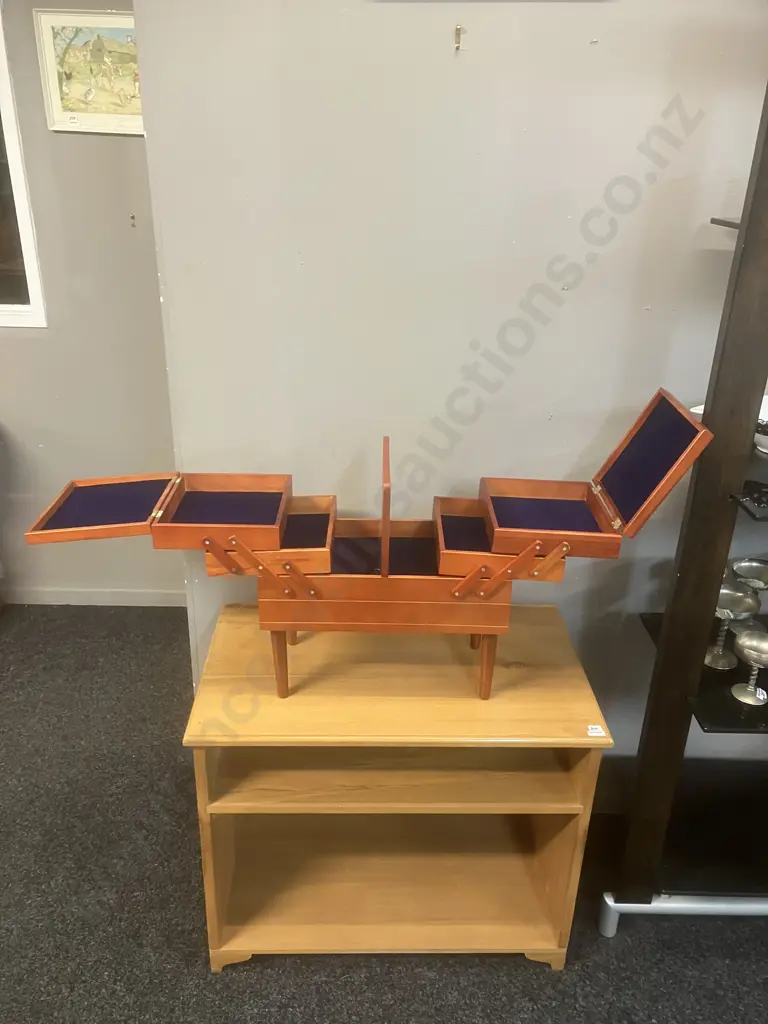 Wooden Concertina Sewing Box. H45 W44 D24cm Image 1++