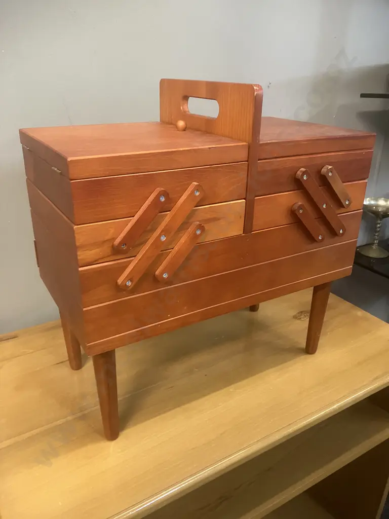 Wooden Concertina Sewing Box. H45 W44 D24cm Image 1++