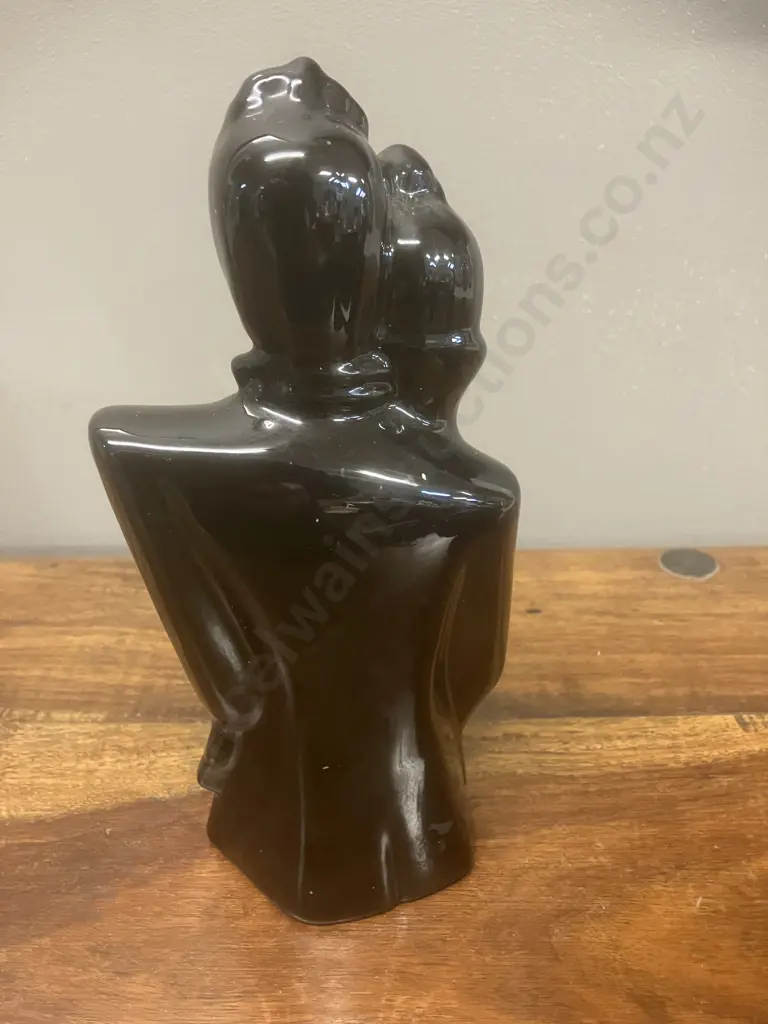 Art Deco Black Ceramic Couple & Small Black Trough (AF) Image 1++