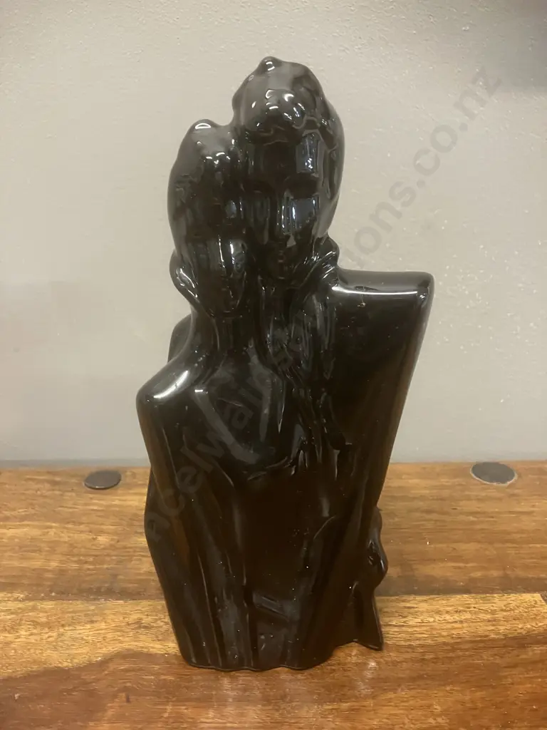 Art Deco Black Ceramic Couple & Small Black Trough (AF) Image 1++