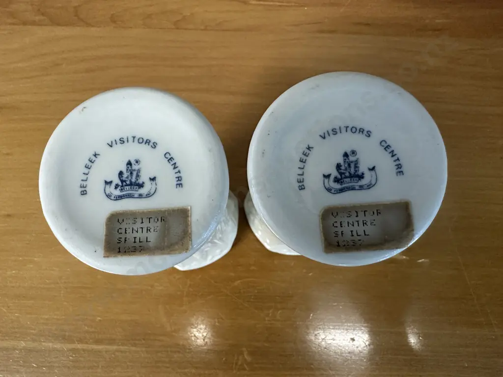 Pair Of Belleek Six Sided Vintage Shell Embossed Spill Vases H11cm. Image 1++