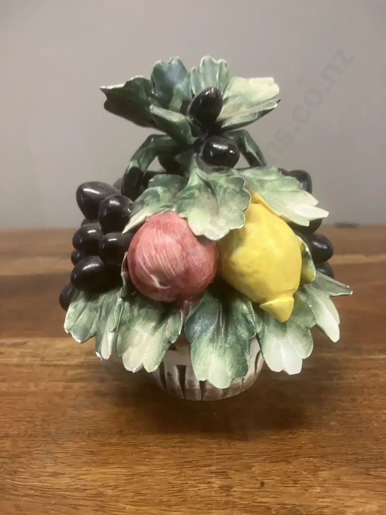 Vintage Capodimonte Porcelain Fruit Basket Made In Italy. 11 x 10cm Image 1++
