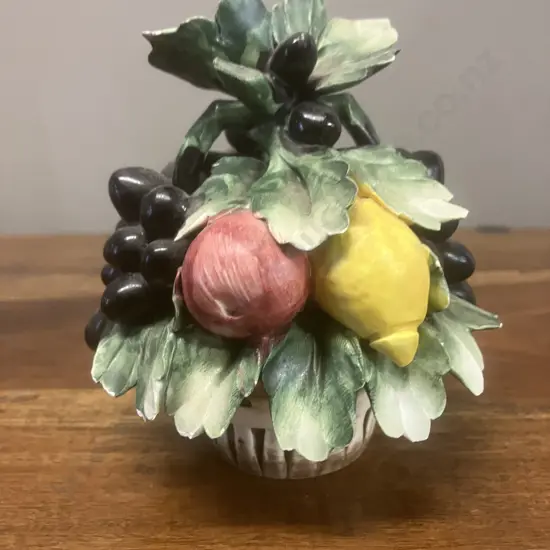Vintage Capodimonte Porcelain Fruit Basket Made In Italy. 11 x 10cm
