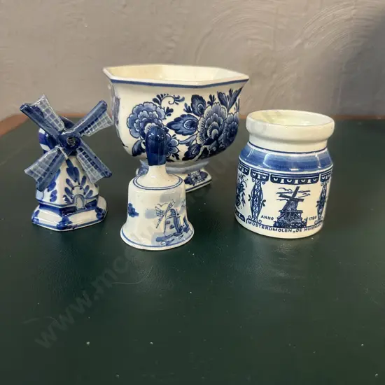 Selection Of Delft Ware Items Including Bell, Footed Dish Etc