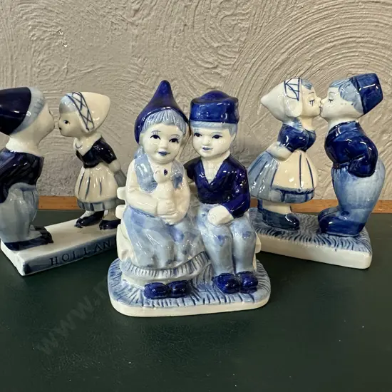 Vintage Delft Blue Ceramic Boy & Girl Kissing Figurine Etc