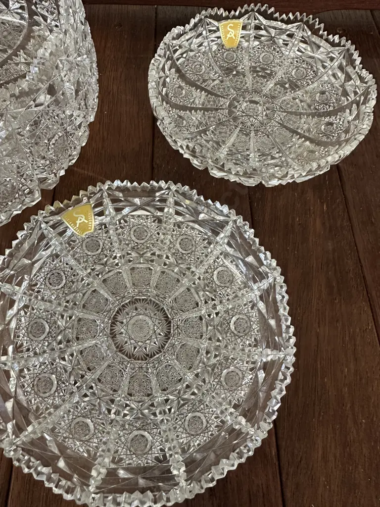 Stunning Large Cut Bleikristal Bowl & Pair Of Dishes Image 1++