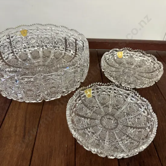 Stunning Large Cut Bleikristal Bowl & Pair Of Dishes