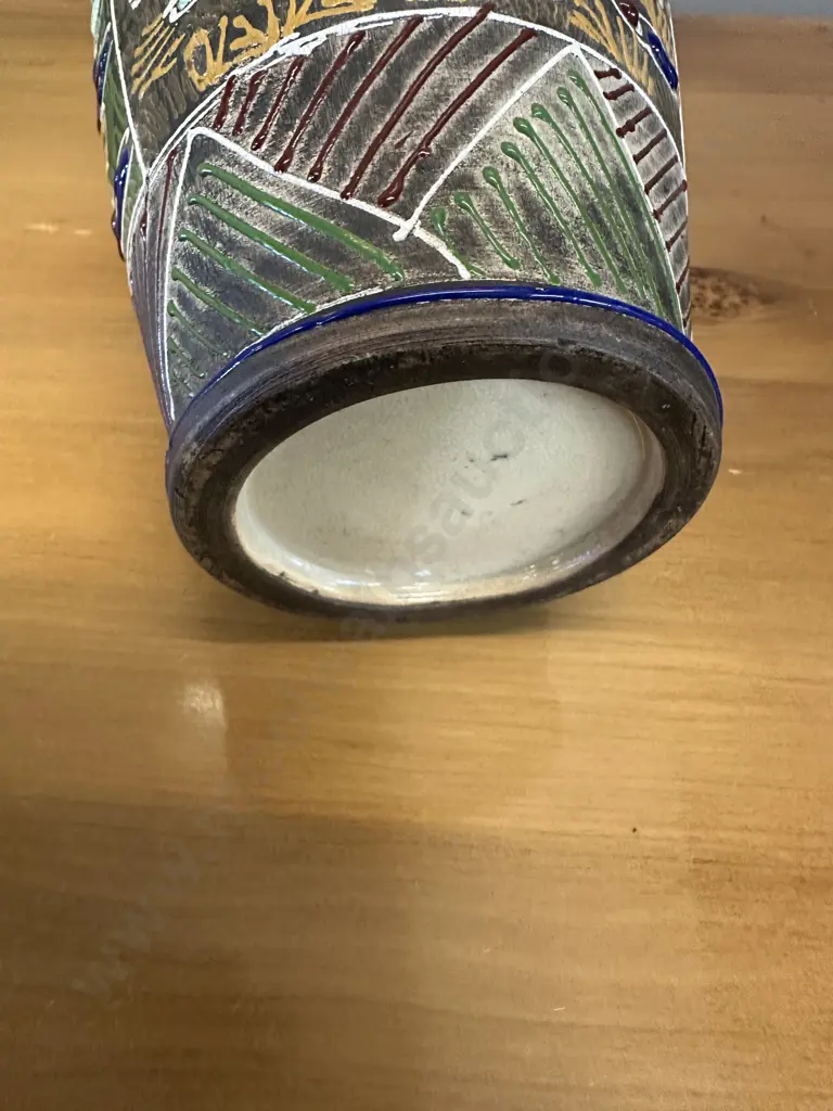 Japanese Satsuma Style Earthenware Vase With Raised Relief Detail H33cm. Image 1++