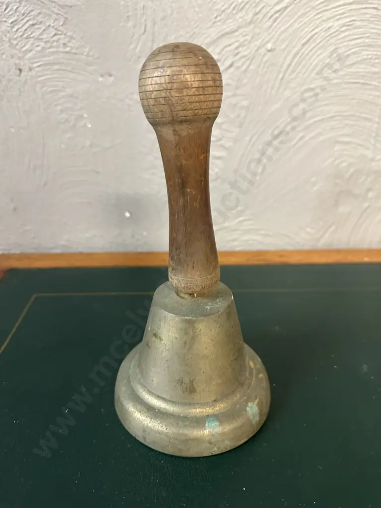 Vintage Brass Hand Bell Wooden Handle Image 1++