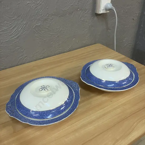 Pair of J & G Meakin Florida Blue Sol 391413 Lidded Tureen Dishes (AF)