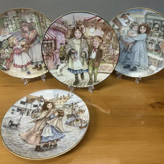 Vintage Porcelain Collector Plates x4 By Artist Kate Aldous With Certificate Of Authenticity