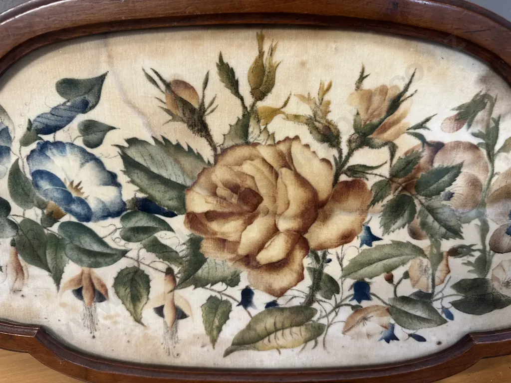 Vintage Mahogany Framed Floral Wall Art 26.5x49.5cm Image 1++