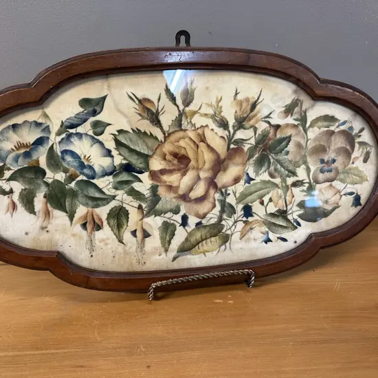 Vintage Mahogany Framed Floral Wall Art 26.5x49.5cm