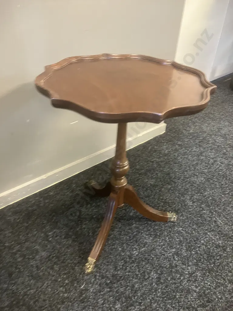 Round Wine Table With Three Brass Claw Feet. 50 x 40.5cm Image 1++