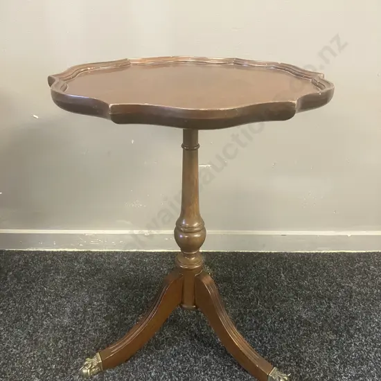 Round Wine Table With Three Brass Claw Feet. 50 x 40.5cm
