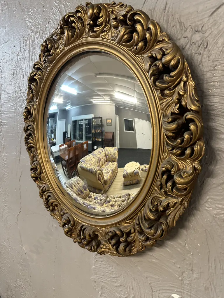Antique Ornate Round Convex Mirror Dia57cm. Image 1++