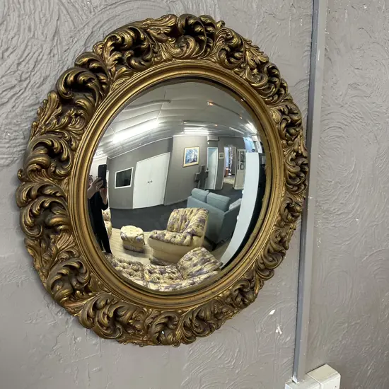 Antique Ornate Round Convex Mirror Dia57cm.