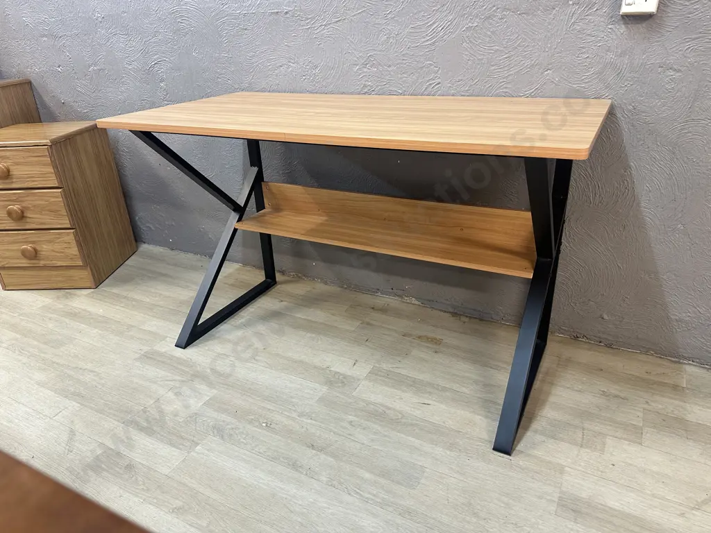 Light Wood Grain Computer Desk Black Z Frame Metal Base H72 W121 D60cm. Image 1++