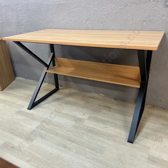 Light Wood Grain Computer Desk Black Z Frame Metal Base H72 W121 D60cm.