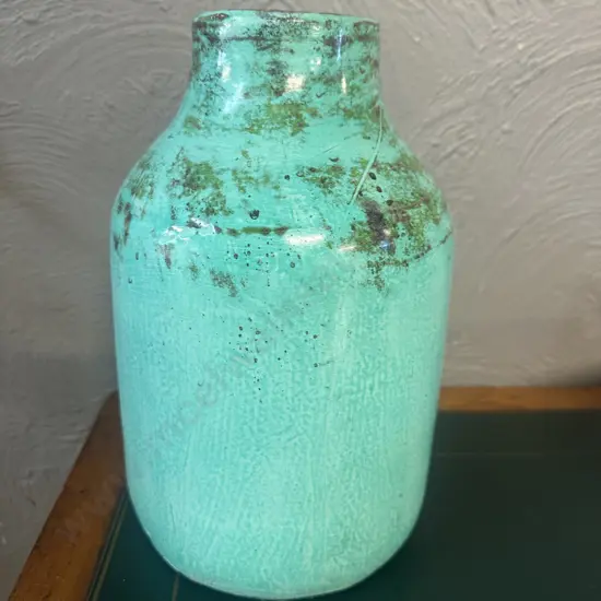 Mint Green & Distressed Rustic Glazed Ceramic Bottle H29cm.