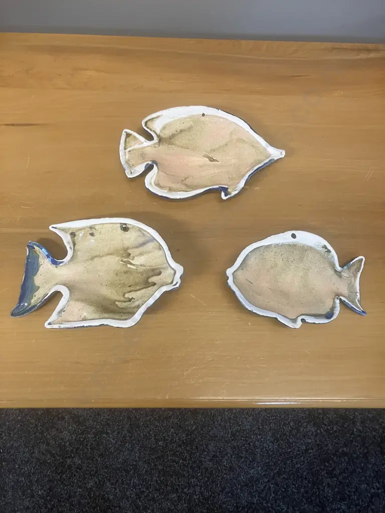 Three Blue Ceramic Fish Wall Plaques Image 1++