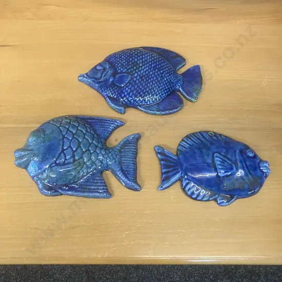 Three Blue Ceramic Fish Wall Plaques