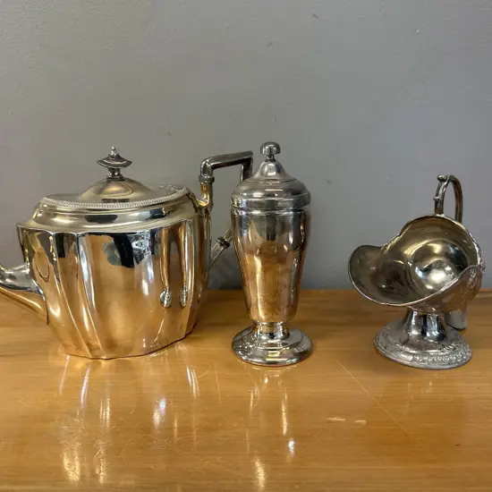 Silverware Items Including English Stewart Dawson Teapot Etc