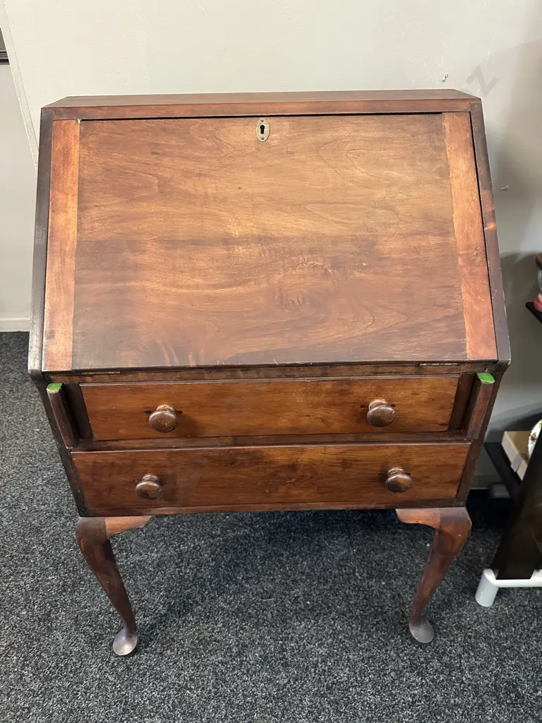 Vintage Writing Bureau Cabriole Legs H105 W69 D41cm. Image 1++