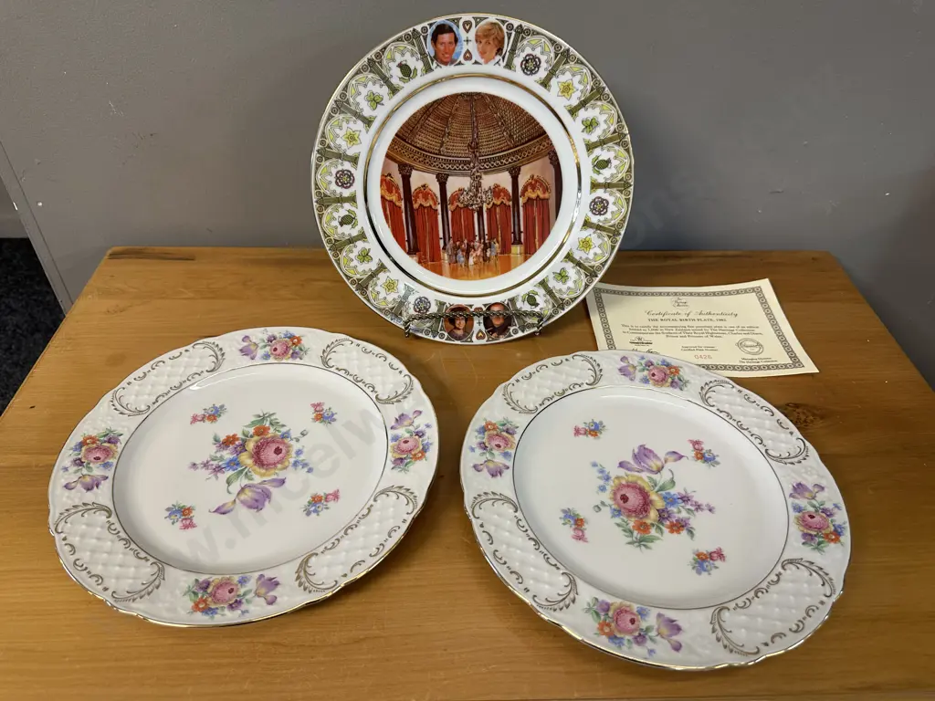 Pair Of Schumann Bavaria Salad Plates & Royal Birth Plate 1982 With COA Image 1++