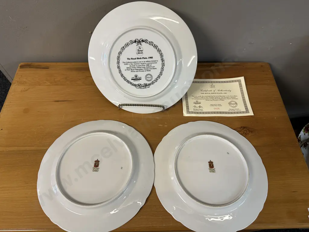 Pair Of Schumann Bavaria Salad Plates & Royal Birth Plate 1982 With COA Image 1++