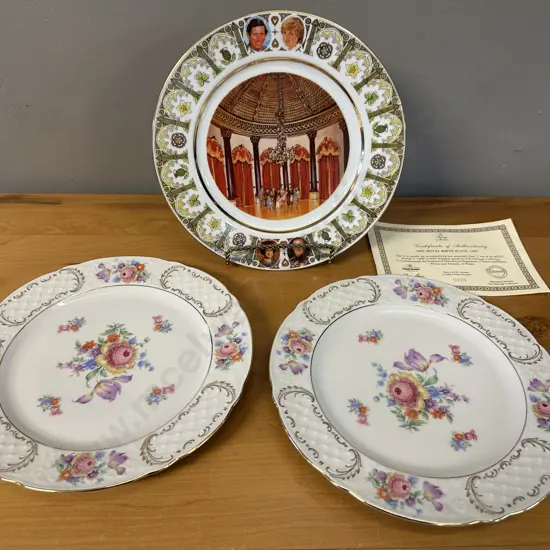 Pair Of Schumann Bavaria Salad Plates & Royal Birth Plate 1982 With COA