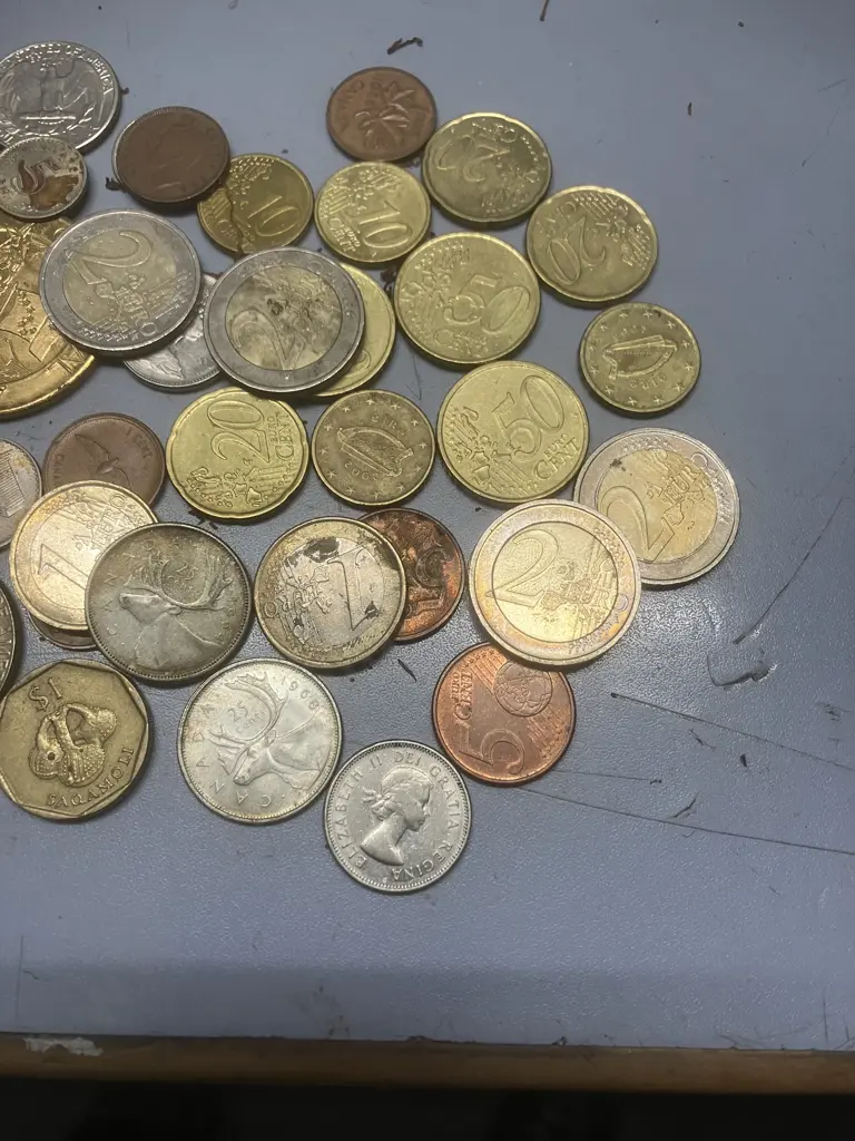 Assorted Euro Coins, American, Danish Kroner, Canadian Etc Image 1++