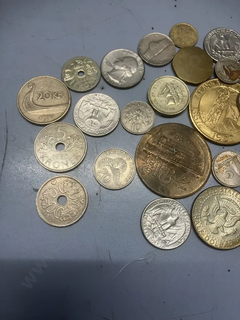 Assorted Euro Coins, American, Danish Kroner, Canadian Etc Image 1++