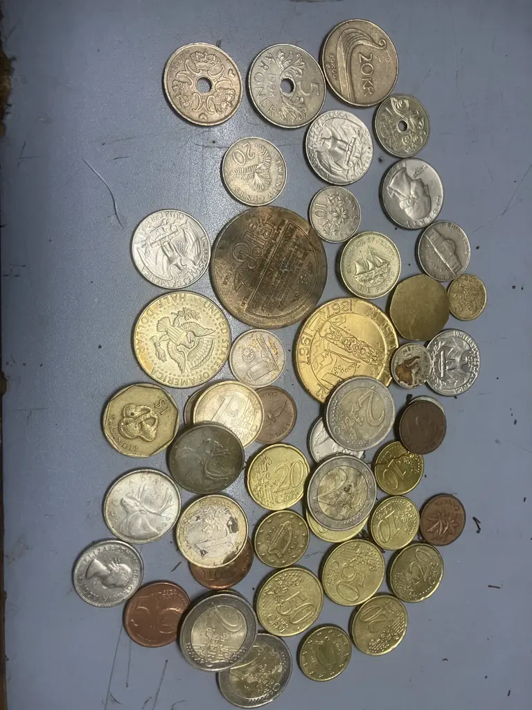 Assorted Euro Coins, American, Danish Kroner, Canadian Etc Image 1++