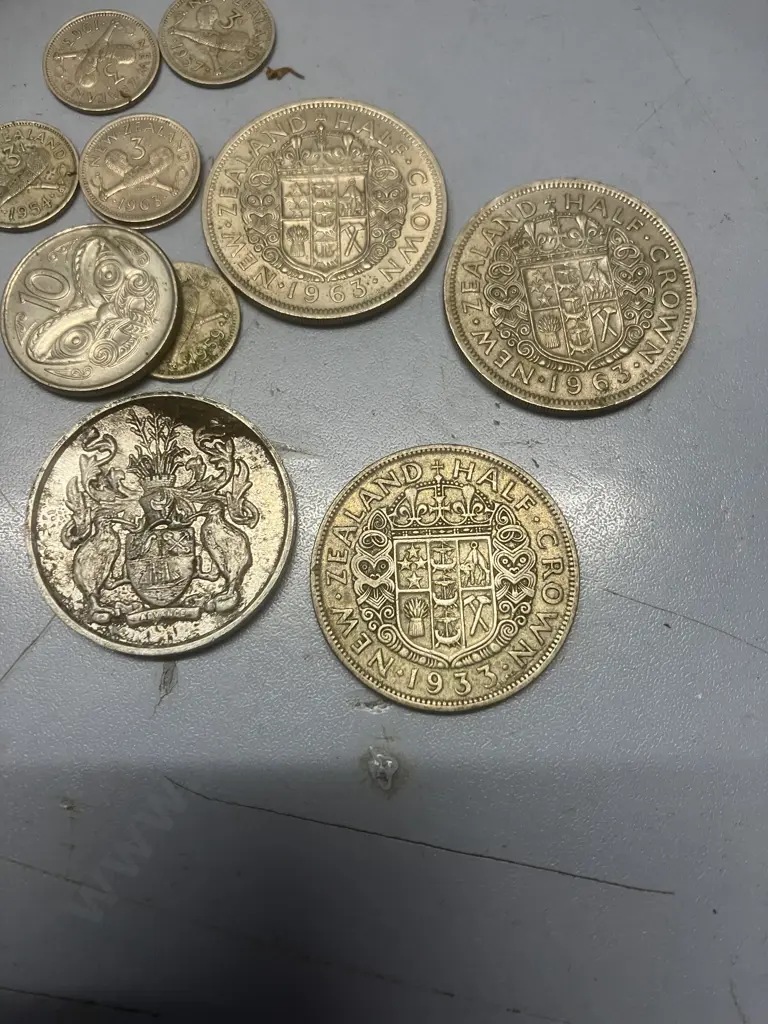 Assorted NZ Coins - 1933 Half Crown, Auckland Centennial, Etc Image 1++