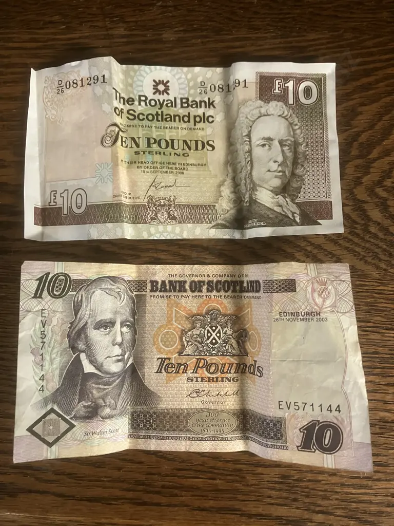 2003 Bank of Scotland Distillery and Brewing £10 Pound Banknote & 2006 Royal Bank of Scotland £10 Pound Banknote Image 1++