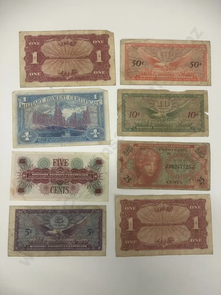 Lot of 8 Vintage Military Payment Certificates - Varied Series Image 1++