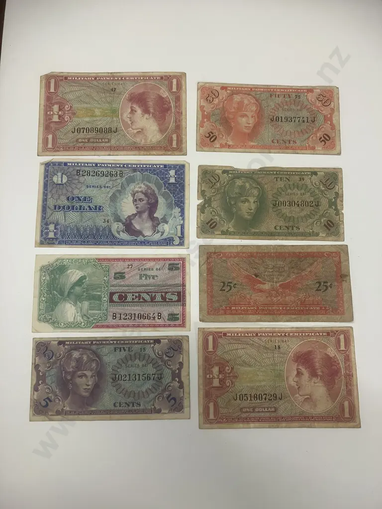 Lot of 8 Vintage Military Payment Certificates - Varied Series Image 1++